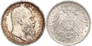 2 Марка Королівство Вюртемберг Срібло Wilhelm II, German Emperor (1859-1941)