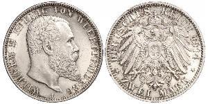 2 Марка Королівство Вюртемберг Срібло Wilhelm II, German Emperor (1859-1941)