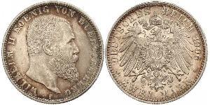 2 Марка Королівство Вюртемберг Срібло Wilhelm II, German Emperor (1859-1941)
