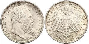 2 Марка Королівство Вюртемберг Срібло Wilhelm II, German Emperor (1859-1941)