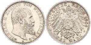 2 Марка Королівство Вюртемберг Срібло Wilhelm II, German Emperor (1859-1941)