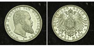 2 Марка Королівство Вюртемберг Срібло Wilhelm II, German Emperor (1859-1941)
