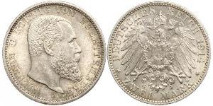 2 Марка Королівство Вюртемберг Срібло Wilhelm II, German Emperor (1859-1941)