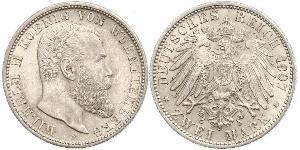 2 Марка Королівство Вюртемберг Срібло Wilhelm II, German Emperor (1859-1941)
