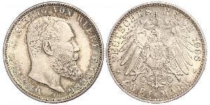 2 Марка Королівство Вюртемберг Срібло Wilhelm II, German Emperor (1859-1941)