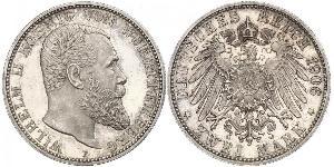 2 Марка Королівство Вюртемберг Срібло Wilhelm II, German Emperor (1859-1941)