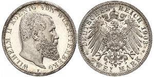 2 Марка Королівство Вюртемберг Срібло Wilhelm II, German Emperor (1859-1941)