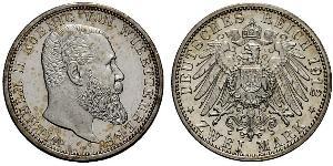 2 Марка Королівство Вюртемберг Срібло Wilhelm II, German Emperor (1859-1941)