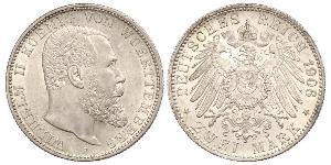 2 Марка Королівство Вюртемберг Срібло Wilhelm II, German Emperor (1859-1941)