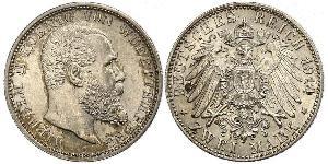 2 Марка Королівство Вюртемберг Срібло Wilhelm II, German Emperor (1859-1941)