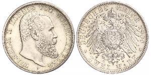 2 Марка Королівство Вюртемберг Срібло Wilhelm II, German Emperor (1859-1941)