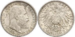 2 Марка Королівство Вюртемберг Срібло Wilhelm II, German Emperor (1859-1941)