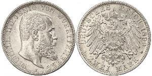 2 Марка Королівство Вюртемберг Срібло Wilhelm II, German Emperor (1859-1941)
