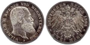 2 Марка Королівство Вюртемберг Срібло Wilhelm II, German Emperor (1859-1941)