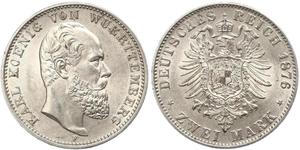 2 Марка Королівство Вюртемберг Срібло Charles I of Württemberg