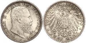 2 Марка Королівство Вюртемберг Срібло Wilhelm II, German Emperor (1859-1941)