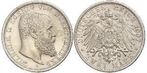 2 Марка Королівство Вюртемберг Срібло Wilhelm II, German Emperor (1859-1941)