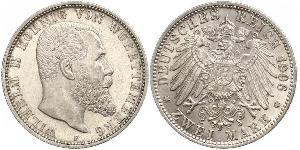 2 Марка Королівство Вюртемберг Срібло Wilhelm II, German Emperor (1859-1941)