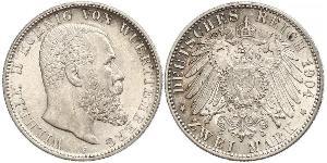 2 Марка Королівство Вюртемберг Срібло Wilhelm II, German Emperor (1859-1941)