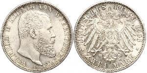 2 Марка Королівство Вюртемберг Срібло Wilhelm II, German Emperor (1859-1941)
