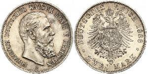 2 Марка Королівство Пруссія (1701-1918) Срібло Фрідріх III (німецький імператор) (1831-1888)