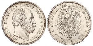 2 Марка Королівство Пруссія (1701-1918) Срібло Wilhelm I, German Emperor (1797-1888)