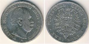 2 Марка Королівство Пруссія (1701-1918) Срібло Wilhelm I, German Emperor (1797-1888)