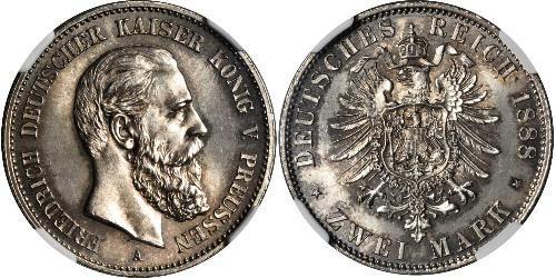 2 Марка Королівство Пруссія (1701-1918) Срібло Фрідріх III (німецький імператор) (1831-1888)