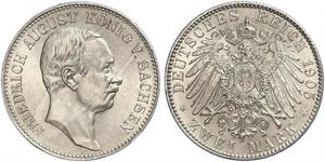 2 Марка Королівство Саксонія (1806 - 1918) Срібло Frederick Augustus III of Saxony (1865-1932)