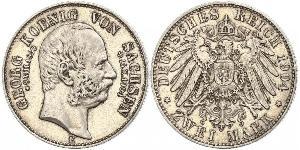 2 Марка Королівство Саксонія (1806 - 1918) Срібло George, King of Saxony