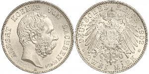 2 Марка Королівство Саксонія (1806 - 1918) Срібло Albert of Saxony