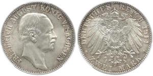2 Марка Королівство Саксонія (1806 - 1918) Срібло Frederick Augustus III of Saxony (1865-1932)