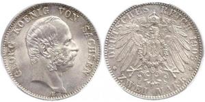 2 Марка Королівство Саксонія (1806 - 1918) Срібло George, King of Saxony