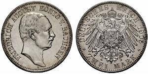 2 Марка Королівство Саксонія (1806 - 1918) Срібло Frederick Augustus III of Saxony (1865-1932)
