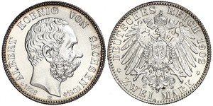2 Марка Королівство Саксонія (1806 - 1918) Срібло Albert of Saxony
