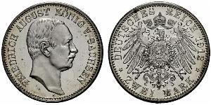 2 Марка Королівство Саксонія (1806 - 1918) Срібло Frederick Augustus III of Saxony (1865-1932)