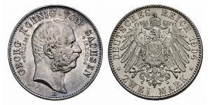 2 Марка Королівство Саксонія (1806 - 1918) Срібло George, King of Saxony