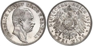 2 Марка Королівство Саксонія (1806 - 1918) Срібло Frederick Augustus III of Saxony (1865-1932)