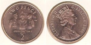 2 Пені Gibraltar (1704 - ) Бронза 