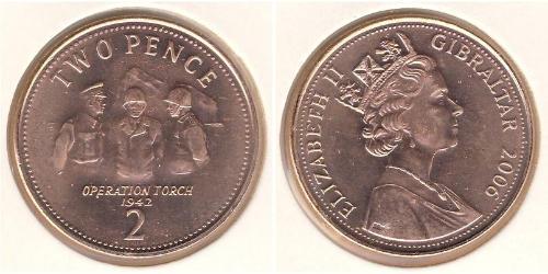 2 Пені Gibraltar (1704 - ) Бронза 