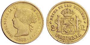 2 Песо Філіппіни / Королівство Іспанія (1814 - 1873) Золото Isabella II of Spain (1830- 1904)