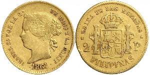 2 Песо Філіппіни / Королівство Іспанія (1814 - 1873) Золото Isabella II of Spain (1830- 1904)