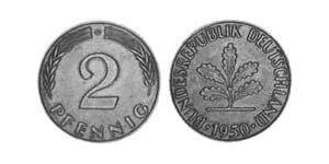 2 Пфенниг ФРГ (1949-1990) Бронза 