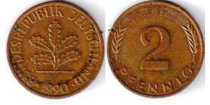 2 Пфенниг ФРГ (1949-1990) Бронза 