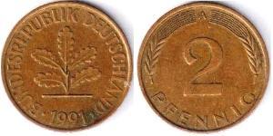 2 Пфенниг ФРГ (1949-1990) Бронза 