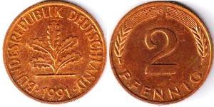 2 Пфенниг ФРГ (1949-1990) Бронза 