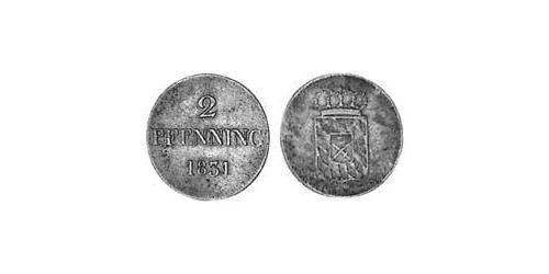 2 Пфенниг Королевство Бавария (1806 - 1918) Медь Людвиг I (король Баварии)(1786 – 1868)