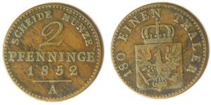 2 Пфеніг Королівство Пруссія (1701-1918) Мідь Фрідріх Вільгельм IV (1795 - 1861)