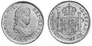 2 Реал Новая Испания (1519 - 1821) Серебро Фердинанд VII король Испании (1784-1833)