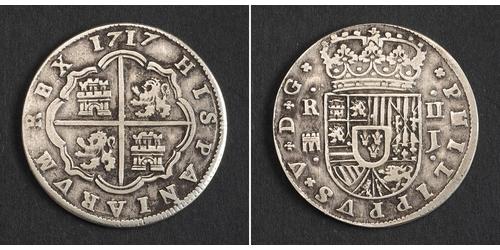 2 Реал Іспанія Срібло Філіп V король Іспанії  (1683-1746)